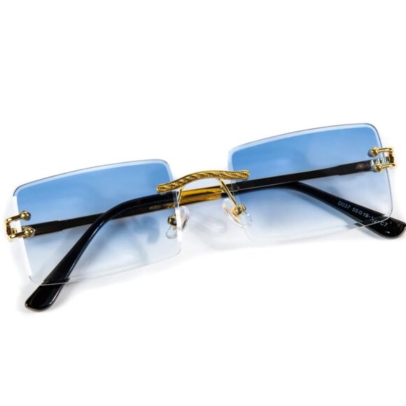 Men Sunglasses Hip Hop Gold Blue Lens‎ Fashion Retro Shades Rapper Lentes Gafas - Picture 3 of 5